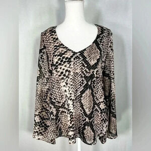 Show Me Your Mumu Blouse Snake Python Brown Bell Sleeve Sheer Women’s Size XS
